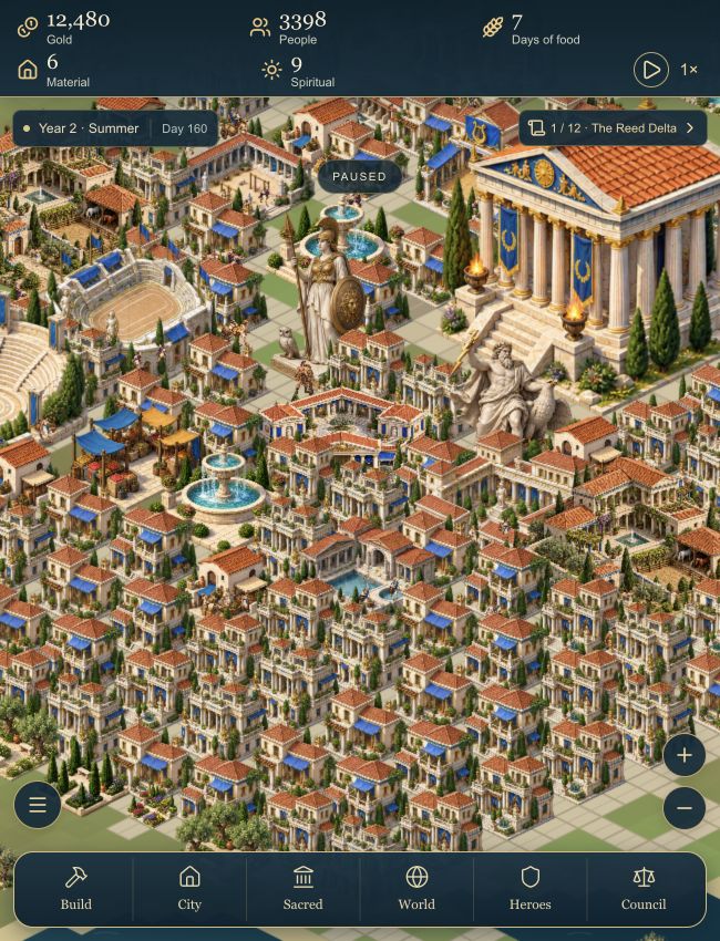 Mythic City gameplay: a thriving city of homes, monuments and public spaces